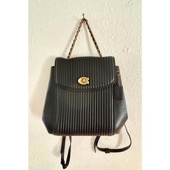 Coach Quilted Convertible 16 Black Leather Parker Backpack Gold Hardware - Picture 3 of 10